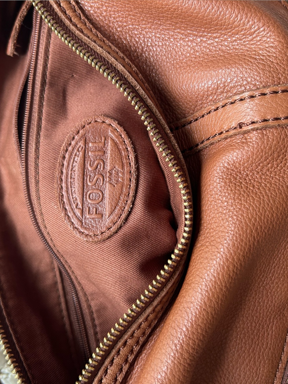 Vintage Fossil brown pebbled leather crossbody bag - Picture 4 of 7